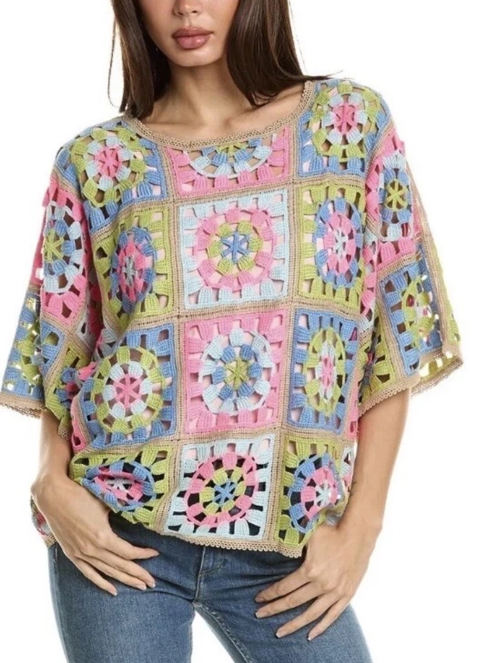 NWT Johnny was patchwork crochet  tunic shirt sz S
